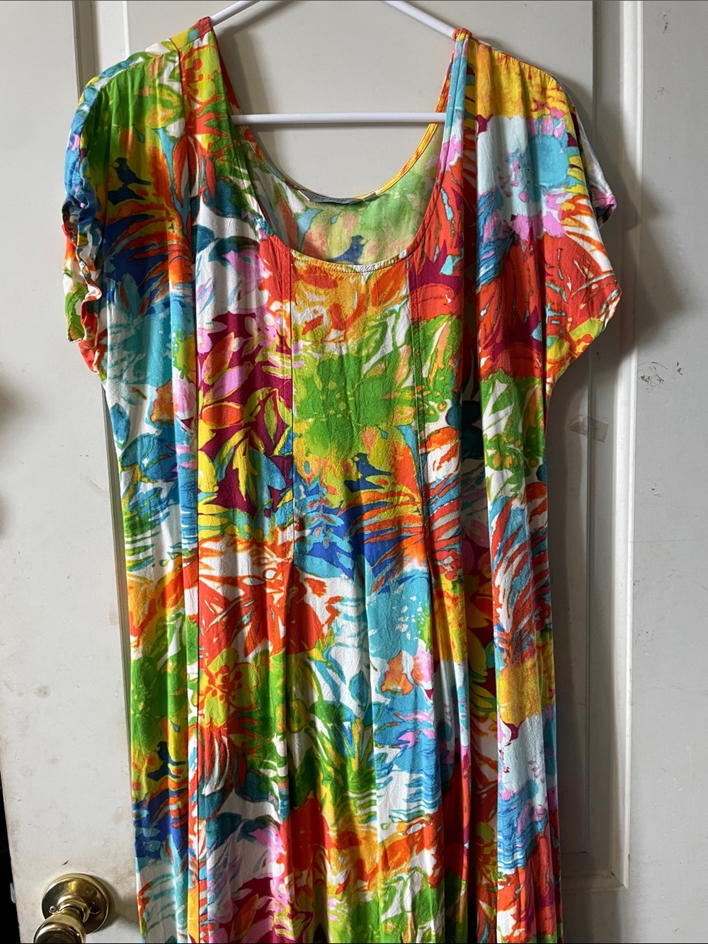 Jams World Vibrant Multicolor Tropical Maxi Dress Size Lg
